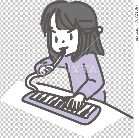 Illustration of a girl practicing keyboard harmonica Illustration of a girl practicing keyboard harmonica 76721067