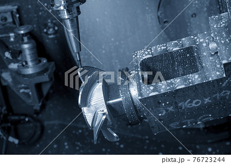 The  5-axis machining center cutting the boat propeller. 76723244