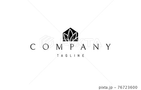 Vector logo on which an abstract image of a house with a silhouette of leaves inside. 76723600