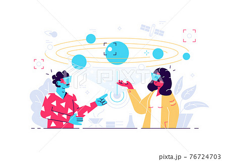 Man and woman using VR headsets on white background 76724703