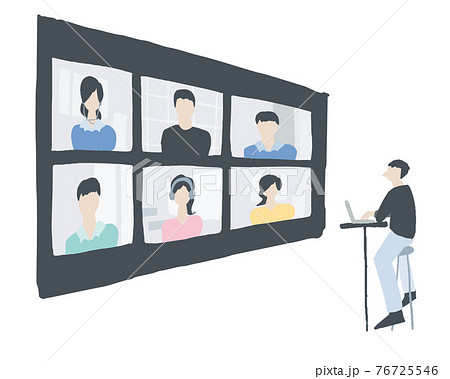テレビ会議をしている男性のイラスト素材