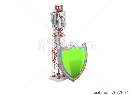 Mobile tower with cellular phone antennas with shield. 3D rendering Mobile tower with cellular phone antennas with shield. 3D rendering 76726079