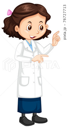 Cute girl cartoon character wearing science lab coat 76727713