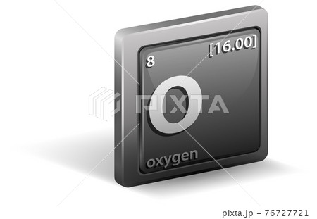 Oxygen chemical element. Chemical symbol with atomic number and atomic mass. 76727721