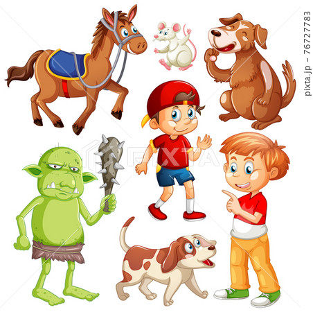 Set of fantasy cartoon character and animal isolated on white background 76727783