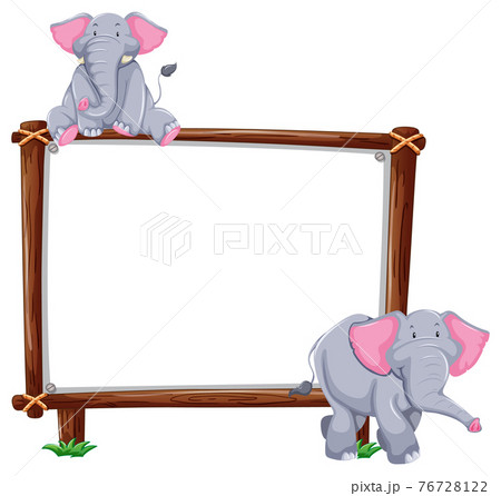 Empty banner with two elephants on white background 76728122