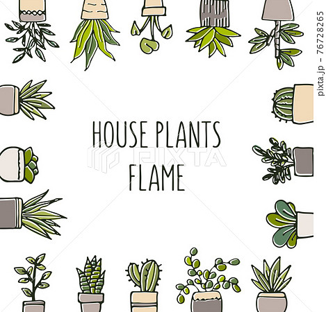 かわいい手描きの観葉植物フレーム イラストのイラスト素材