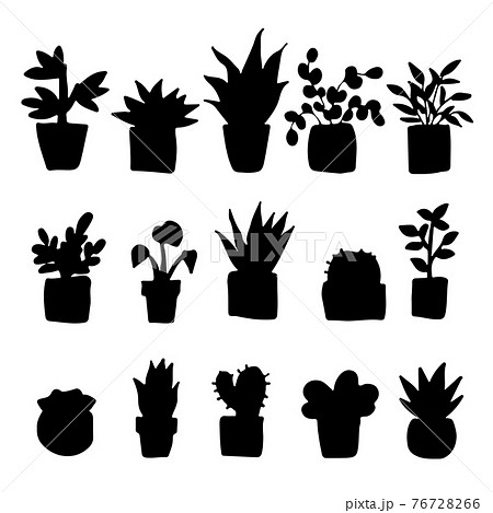 手描きの観葉植物イラストセット シルエットのイラスト素材