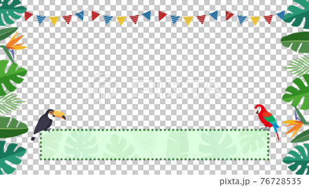 南国トロピカル背景と二羽の鳥 下部にテロップ枠 背景素材 16 9比率 のイラスト素材