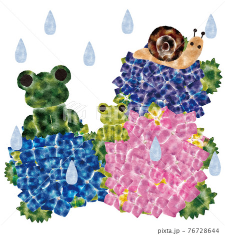 紫陽花 カタツムリ 雨 カエルのイラスト素材