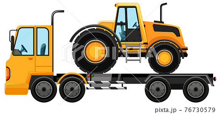 Tow truck carrying construction car isolated on white background Tow truck carrying construction car isolated on white background 76730579