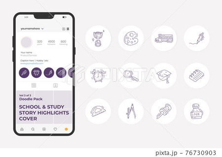 School and study doodle icon illustration set for Instagram social media Highlight Stores Cover with thin outline style vector illustration School and study doodle icon illustration set for Instagram social media Highlight Stores Cover with thin outline style vector illustration 76730903
