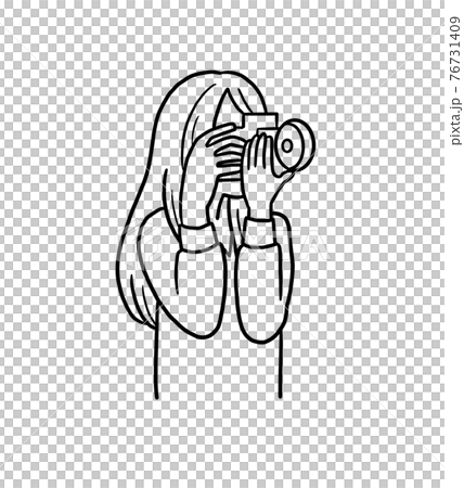 一個女人拿著相機的線描插圖 一個女人拿著相機的線描插圖 76731409