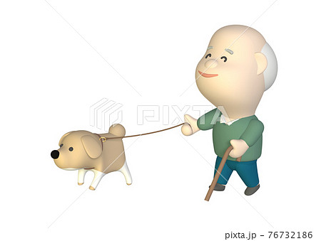 犬と散歩するおじいちゃんのイラスト素材