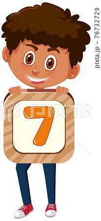 Student boy holding the number cartoon character isolated on white background 76732729
