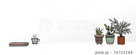 House Plants in cute flower pots on a table. Cute hand drew lines design. Vector illustration 76733288