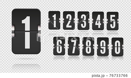Set of flip scoreboard numbers with reflections floating on different heights. Vector template on transparent background Set of flip scoreboard numbers with reflections floating on different heights. Vector template on transparent background 76733766