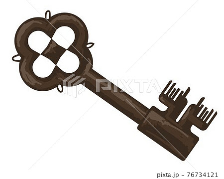 Ancient metal keys with thorns and decoration 76734121