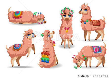 Cute llama character in different poses 76734233