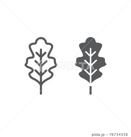 Oak leaf line and glyph icon, nature and botany Oak leaf line and glyph icon, nature and botany 76734358