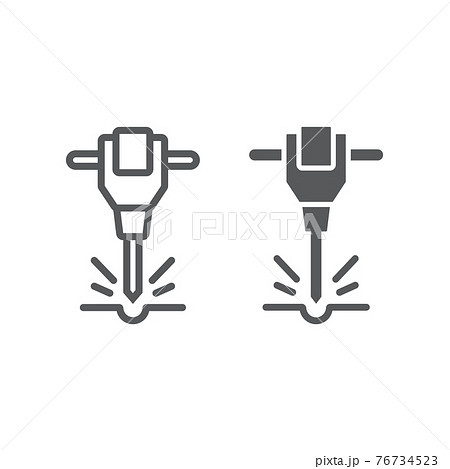 Construction jackhammer line and glyph icon, tool and repair, pneumatic hammer sign, vector graphics, 76734523