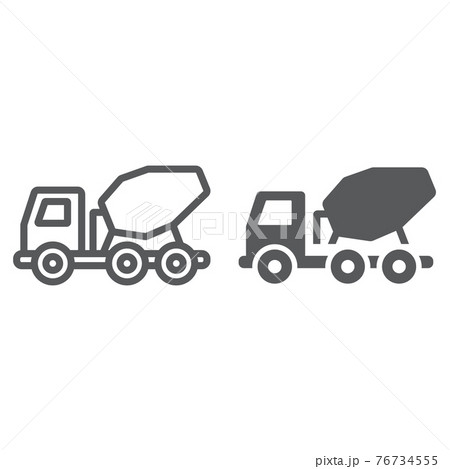Concrete mixer truck line and glyph icon, transport and build, construction vehicle sign, vector graphics, Concrete mixer truck line and glyph icon, transport and build, construction vehicle sign, vector graphics, 76734555