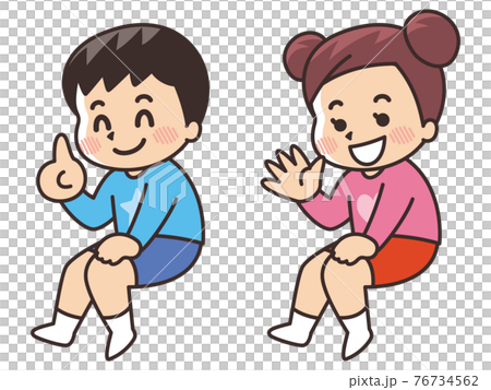 坐著的兒童男孩女孩小學生 76734562