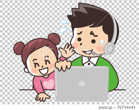 リモートワーク中に邪魔をする女の子のイラスト素材