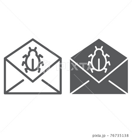 Mail virus attack line and glyph icon, message 76735138