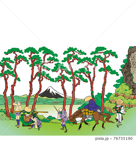 葛飾北斎イメージ東海道程ヶ谷明るいバージョン正方形白バック 76735190