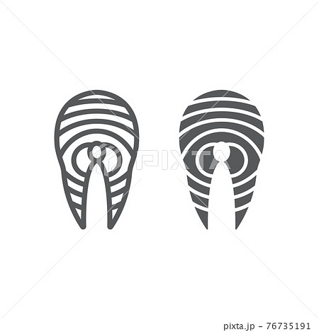 Salmon line and glyph icon, fish and food, steak 76735191