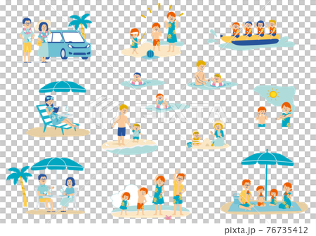 海辺の人物のイラストセット 76735412