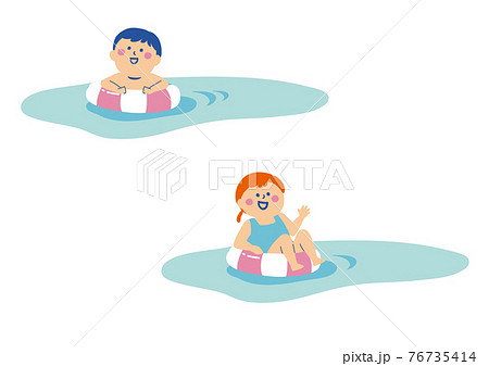 浮き輪で浮かぶ子供たちのイラストのイラスト素材