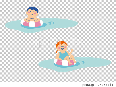 Illustration of children floating on a float 76735414