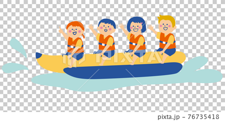 バナナボートに乗っている子供たちのイラストのイラスト素材