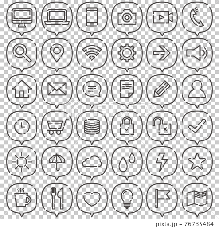 Simple line drawing icon set with balloons Black and white Simple line drawing icon set with balloons Black and white 76735484