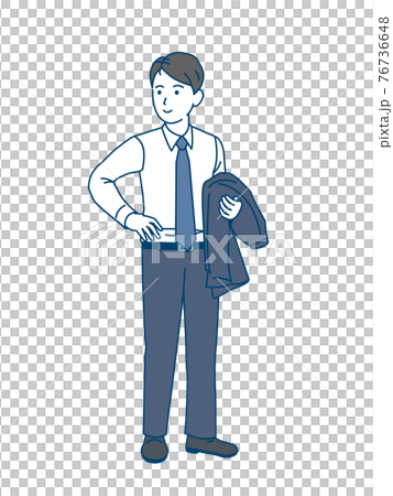 スーツの上着を脱ぐ若い男性　会社員　全身　イラスト素材 76736648