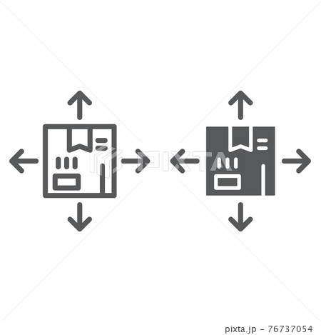 Distribution line and glyph icon, logistics and package, box with arrows sign, vector graphics, a linear pattern on a white background. 76737054