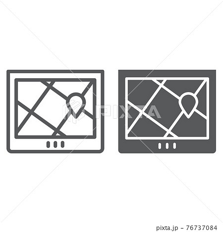 Navigation line and glyph icon, location and map, gps sign, vector graphics, a linear pattern on a white background. 76737084
