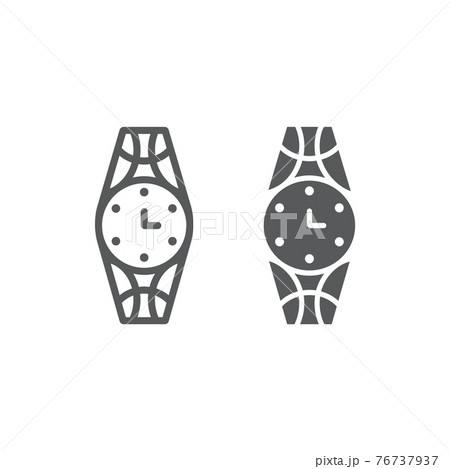 Wristwatch line and glyph icon, clock and accessory, watch sign, vector graphics, a linear pattern on a white background. Wristwatch line and glyph icon, clock and accessory, watch sign, vector graphics, a linear pattern on a white background. 76737937