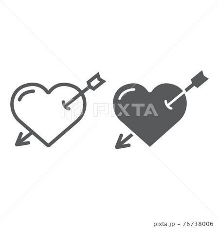 Heart pierced with arrow line and glyph icon, love and valentine, cupid sign, vector graphics, a linear pattern on a white background. 76738006