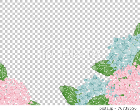 手書き水彩のピンクとブルーの紫陽花のフレーム華やか背景 76738556