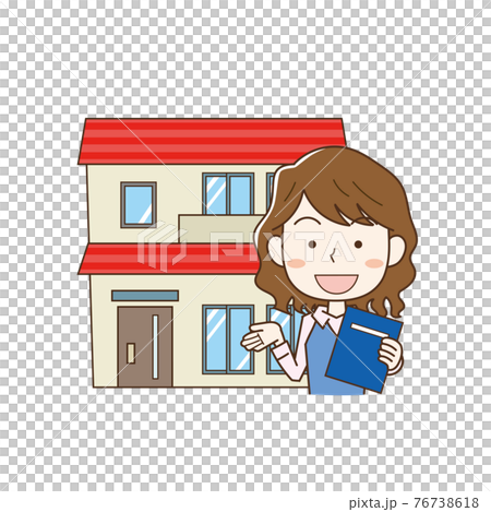 住宅の説明をする不動産会社の女性社員のイラスト素材