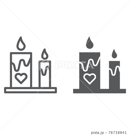 Romantic candles line and glyph icon, romance and love, candle with heart sign, vector graphics, a linear pattern on a white background. Romantic candles line and glyph icon, romance and love, candle with heart sign, vector graphics, a linear pattern on a white background. 76738841
