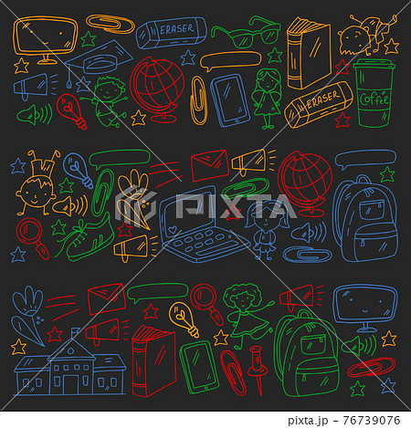 Creativity and imagination. Vector icons with school items. Creativity and imagination. Vector icons with school items. 76739076