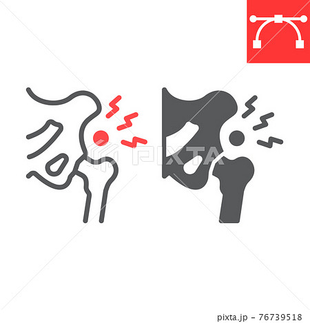 Hip pain line and glyph icon, osteoarthritis and injury, hip dysplasia vector icon, vector graphics, editable stroke outline sign, eps 10. 76739518