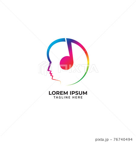 Head with musical note vector illustration. Listen Music with headpone logo concept. Rainbow multicolor gradient. Isolated on white background. 76740494