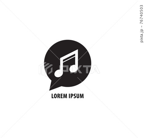 Black Chat bubble with musical note, Beamed sixteenth notes vector illustration. Music Talk logo design template isolated on white background. Black Chat bubble with musical note, Beamed sixteenth notes vector illustration. Music Talk logo design template isolated on white background. 76740503