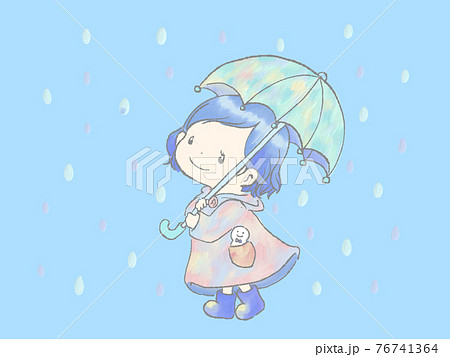 雨と女の子のイラスト素材