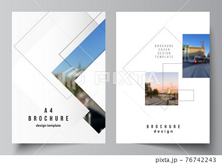 Vector layout of A4 format cover mockups design templates with geometric simple shapes, lines and photo place for brochure, flyer layout, booklet, cover design, book, brochure cover. 76742243